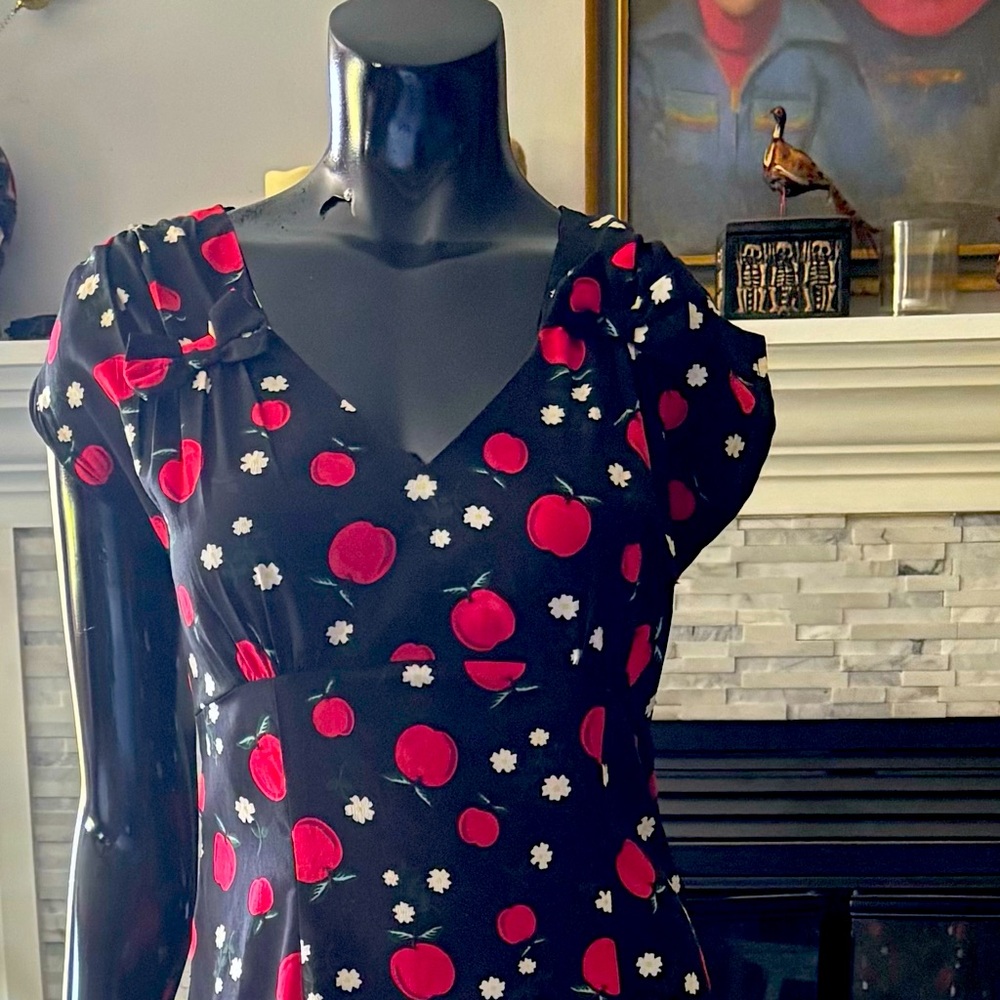 Hell Bunny Black and Red Cherry Midi Dress